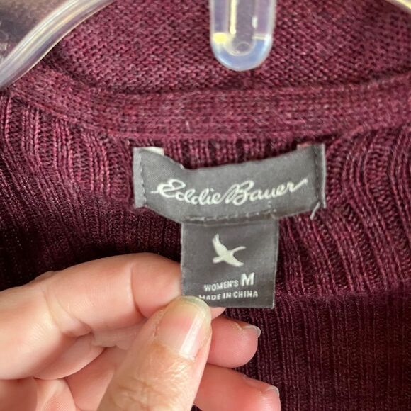Eddie Bauer | burgundy ribbed cuff open front cardigan sweater Size Medium - Picture 2 of 6